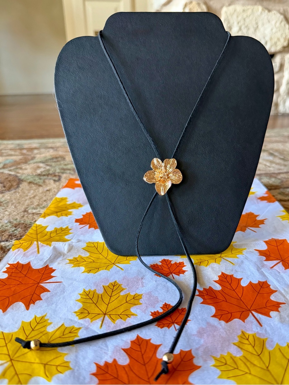 Gold Flower Bolo Tie Style Necklace